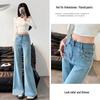 Frühlings- und Herbst-Rhinestone-Schlaghosen: Hellblaue Hose mit Gummizug und Sternenbesatz, bodenlang, für Damen