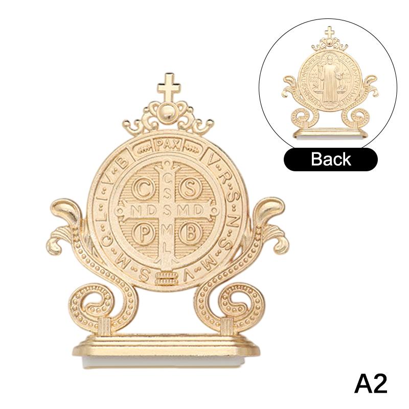 

St. Benedict Cross Craft Ornament Enamel Metal Saint Benedict Statue Car Home Office Table Decoration Religious Blessing Decor A2