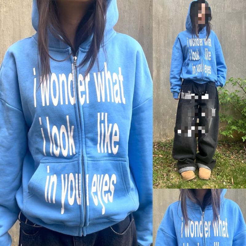 European and American Y2K personalized letter printed zipper long sleeved sweatshirt