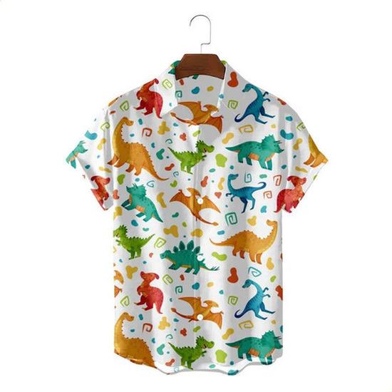Summer New Men's Loose Animal Print Hawaiian