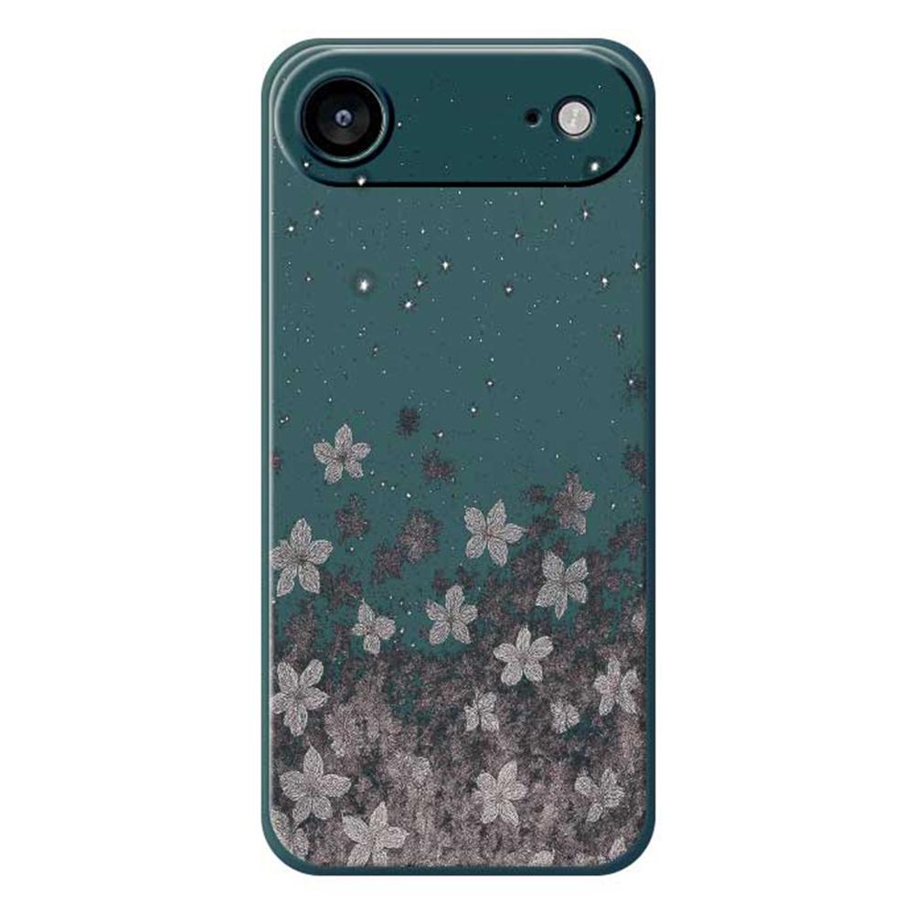 

For iPhone 17 Air Case Grey Flowers Pattern Printing Straight Edge TPU Phone Back Cover Green