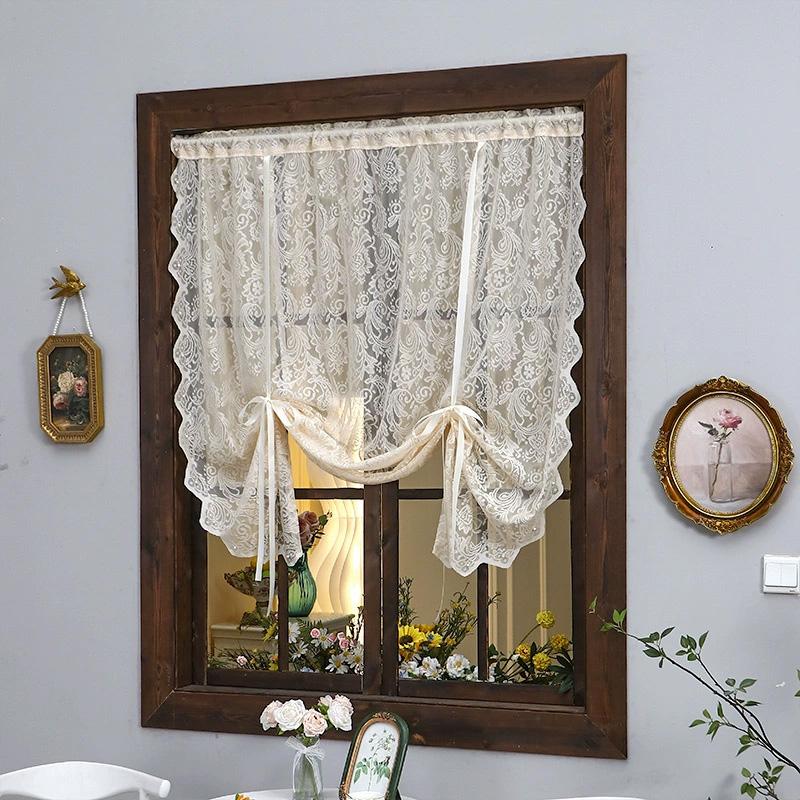 1Pc No-drill Simple White French Style Polyester Rustic Style Lace Curtains