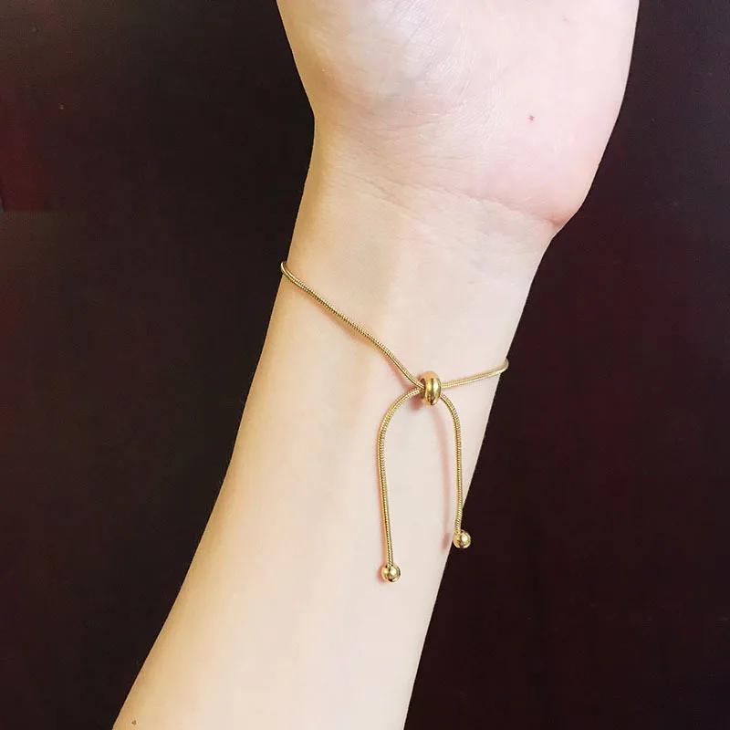 Korean Fashion Adjustable Stainless Steel Bracelet for Women Girl High Quality Charm Gold Color Snake Chain Jewelry Luxury Gifts
