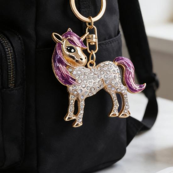 Horse Keychain Colorful Sparkling Rhinestones Horse Charm Key Chain Bags Backpacks Cars Good Luck Mascot