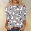 Women's Fashion Casual Round Neck 3/4 Sleeve Loose  Printed T-Shirt Ladies Top