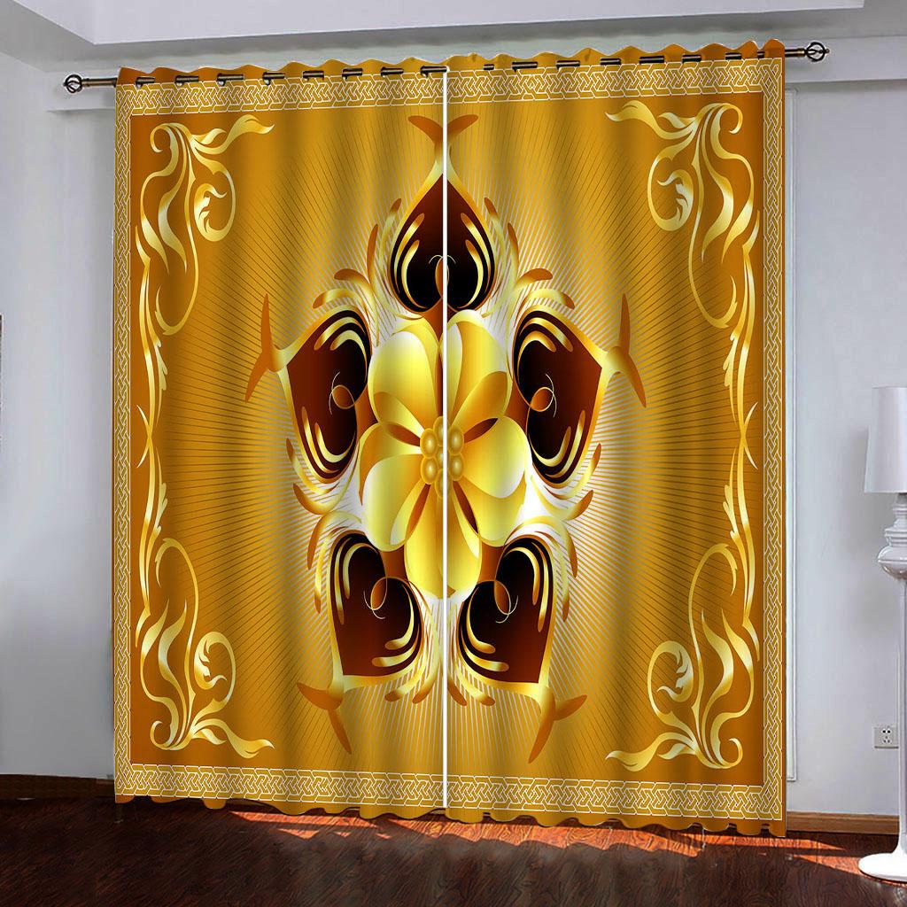 European Luxurious Up-to-date Gold Lightweight Darkening Window Panel Blind Curtains for Kids Bedroom Living Room Kitchen Door Home Decor 2Pieces