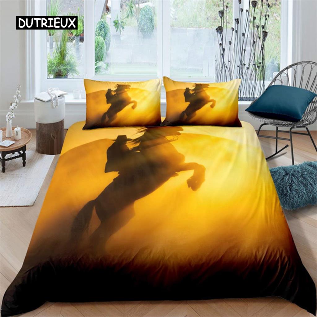 Western Cowboy Duvet Cover Rodeo Cowboy Riding Bull Horse Bedding Set Full For Boys Teen Microfiber Farmhouse Style Quilt Cover
