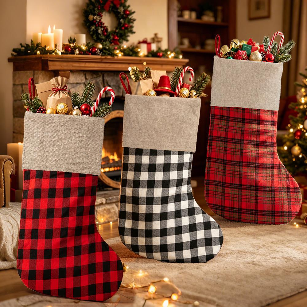 New Christmas products, large Christmas stockings, plaid Christmas pendants, Christmas home party decorations