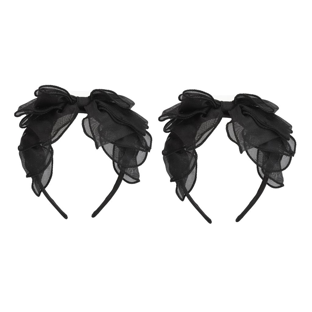 2PCS Black Mesh Bow Headband Fashionable Comfortable Princess Bow Headband for Women Bow Hairband