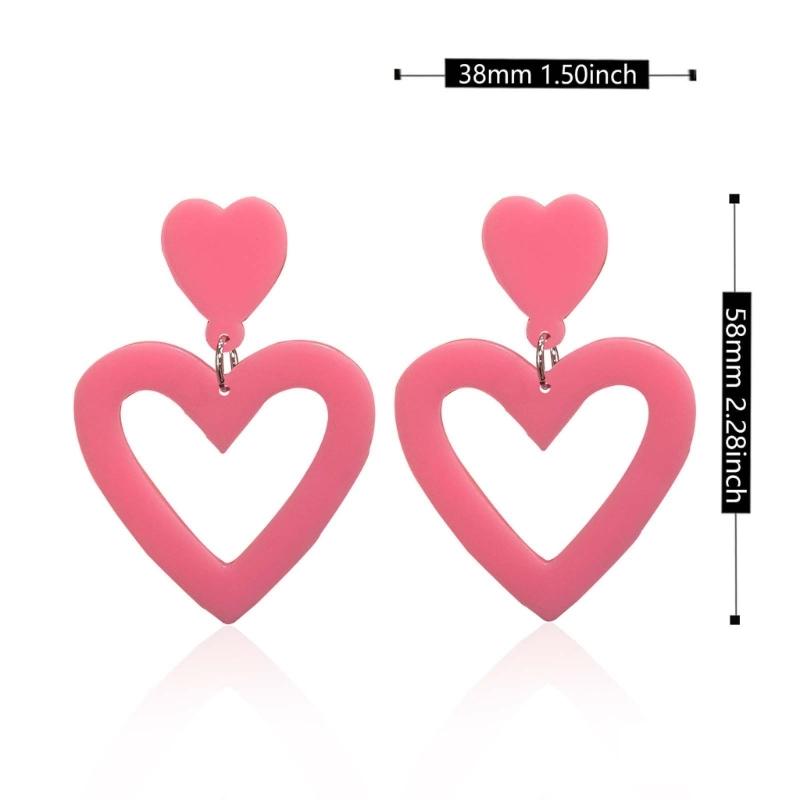 Stylish Heart Acrylic Earrings Pink Ear Drops Lady Party Hollow Heart Statement Earring Valentines Day Gift Lightweight
