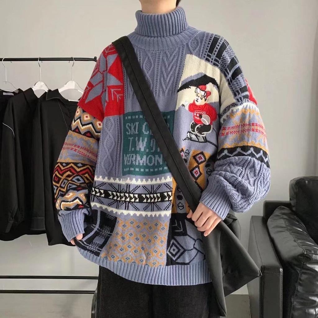 Men's Winter Plus Velvet Thick Knit Hong Kong Style Christmas Sweater - Loose Trendy Design for Couples