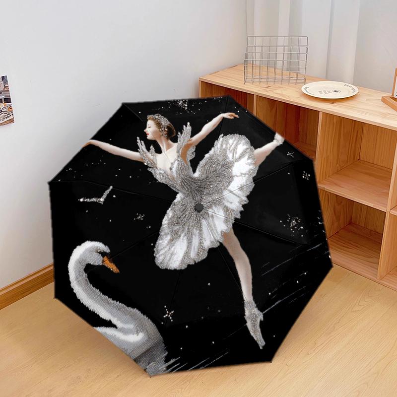 1 PC Automatic Folding Umbrella - Swan Dance Pattern, Portable & Foldable Design with 8 Ribs, Christmas Birthday Gifts