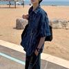 Men's Water-Washed Tie-Dye Short-Sleeve Padded Shoulder Retro Shirt