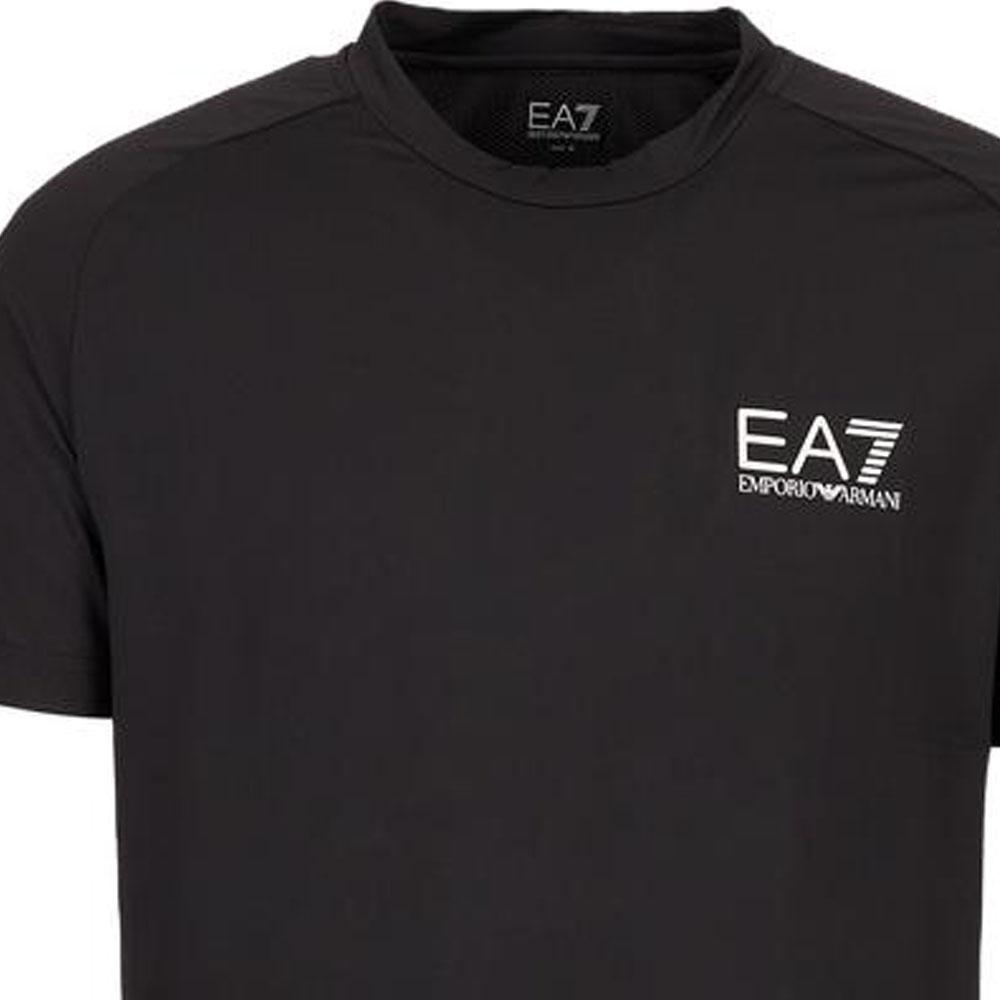 Emporio Armani EA7 SS23 Letter Logo Printed Mesh Short Sleeve T-Shirt Men tops Black 8NPT22-PJEMZ-1200