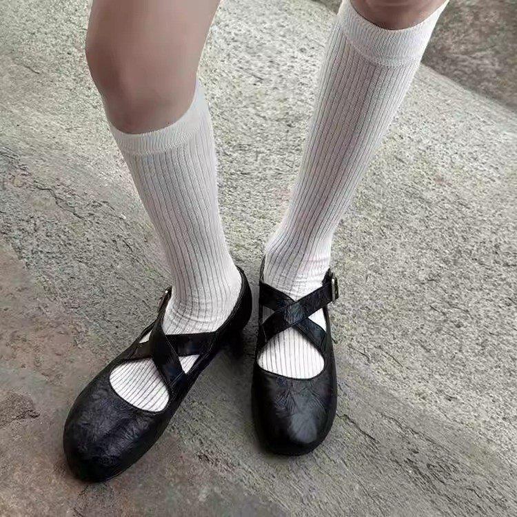 [Ushilai] Round Head Cross Strap Ballet Single Shoes Women's Autumn 2025 New Fashionable Retro Mary Jane Shoes