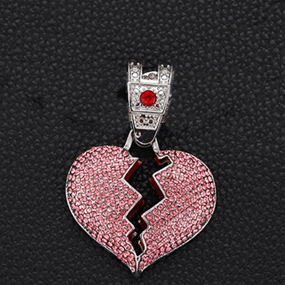 Hip Hop Dark Style Personality Shattered Cracked Love Pendant Hanging Chain HIPHOP Cuban Chain Necklace Street Dance Accessories