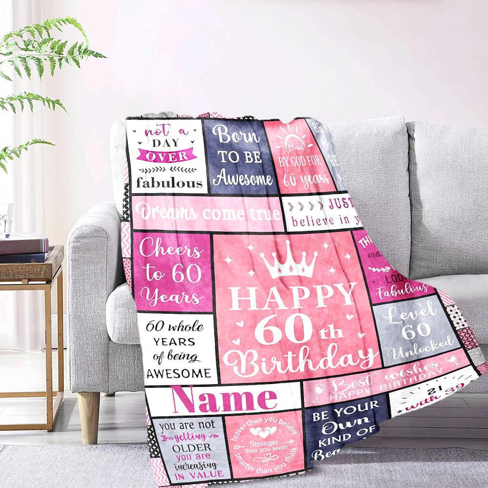 Happy 60Th Birthday Celebrating 60 Years Of Awesome Gift Customizable Blanket Name Comfortable Great For Sofa Couch Office Bed Picnics Four Seasons