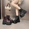 Neue Damen High Platform Stiefel Gothic Leder Punk Schuhe Weibliche Knöchel Kurze Kampfstiefel 10CM Keilabsätze Klobige Motorradstiefel