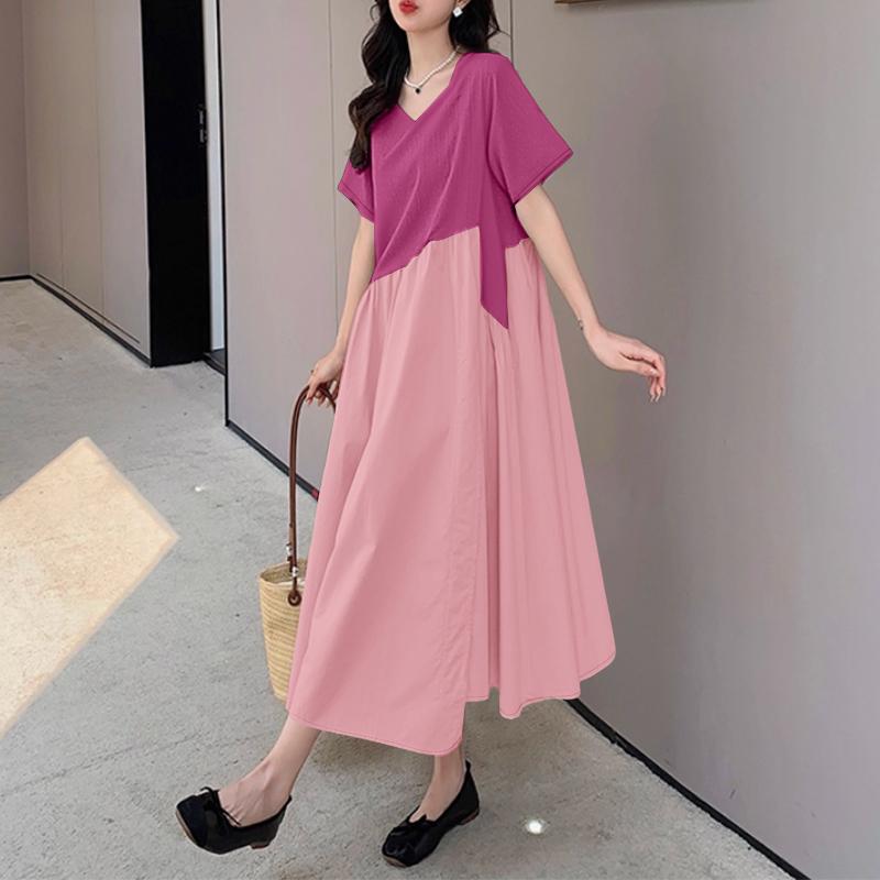 

ZANZEA Женское повседневное платье с круглым вырезом, свободное, с короткими рукавами, летнее 5XL розовый