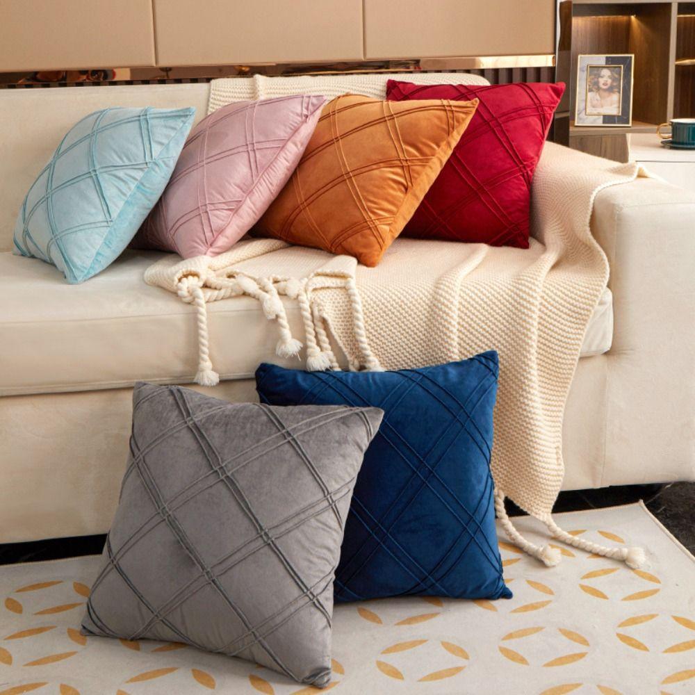 

Soft Double-line Grid Pillowcase 45x45cm Throw Cushion Cover Sofa Pillow Shell Cushions розовый