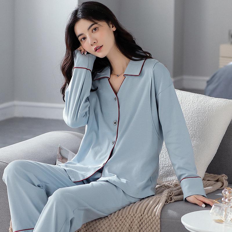 Cárdigan de maternidad de algodón puro para primavera y otoño: Pijama de Color Sólido para Lactancia Prenatal y Postnatal con Cuello Solapa