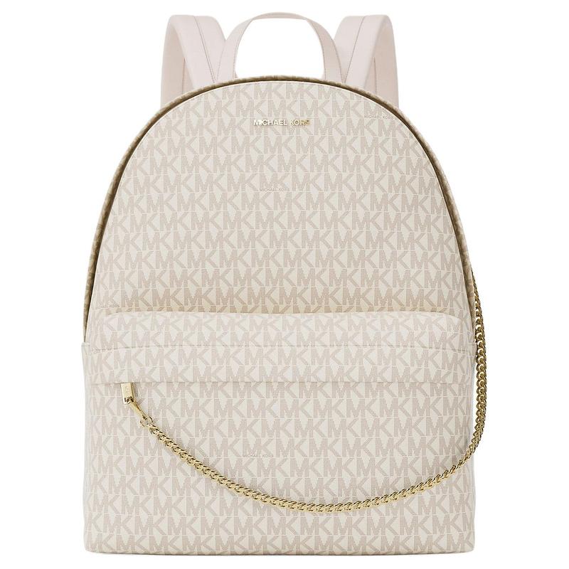 MICHAEL KORS Slater Logo Printed Gold Hardware Zip Closure Coated Canvas Backpack Medium Women s Cream золотой