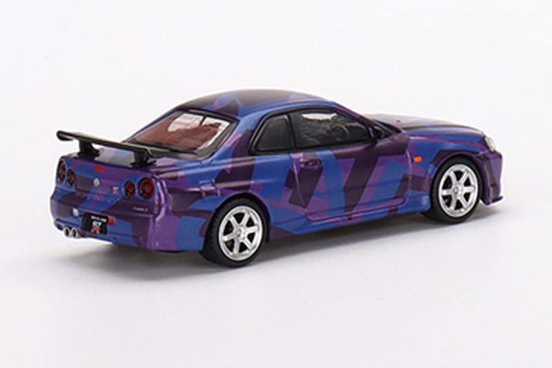 MINI GT Nissan Skyline R34 V Spec II MINI GT Digital Camouflage Purple MINI GT 5th Anniversary Model Right Handle Finished Product 1/64 GT-R