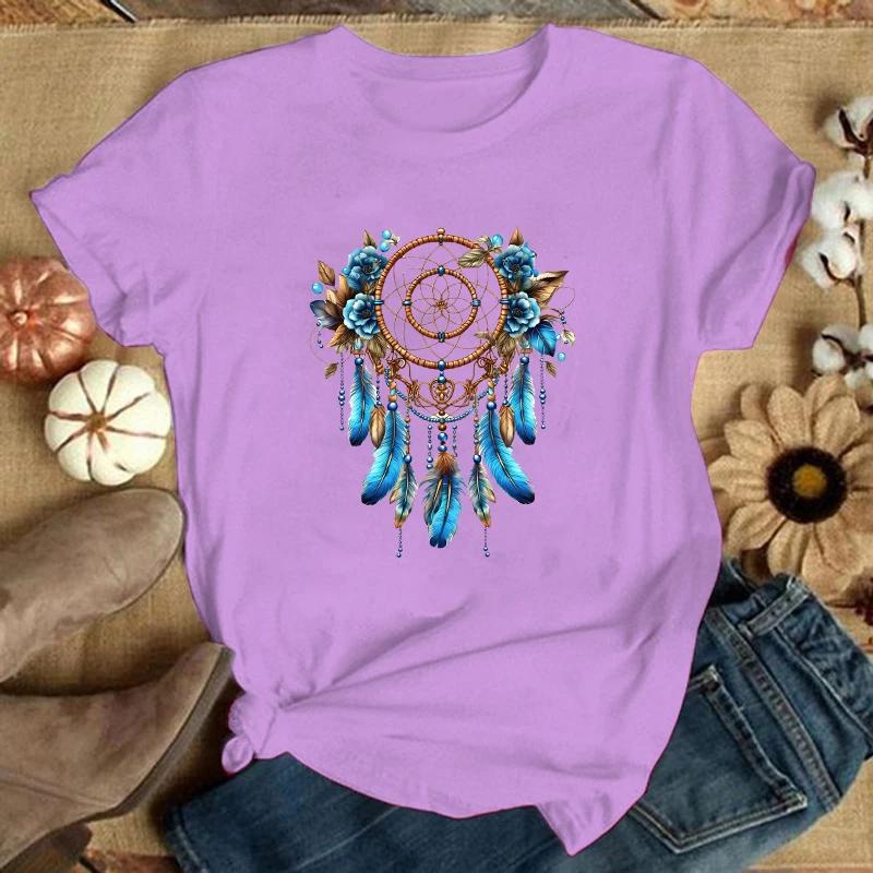 Dreamcatcher Print T Shirt Fans Summer Casual Short Sleeve Tee Cute Loose T Shirts(Premium T-shirt)
