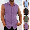 Men's Solid Color Cotton Linen Sleeveless Shirts Fashionable Simple Washed Cotton Shirts