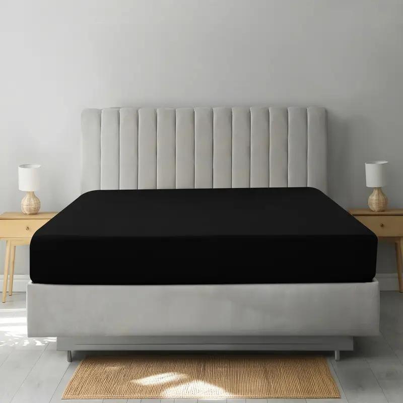 1PC Solid Color Bed Sheet, Comfortable Fitted Sheets, Deep Pocket Mattress Protective Cover Bedding Collection Smooth Texture
