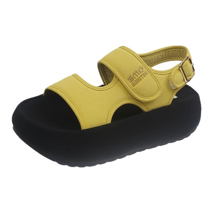 Korean Version of Velcro Platform Open-toed Sandals 2025 Summer Style Cloth Fashion Versatile Casual Ins Tide Roman Sandals