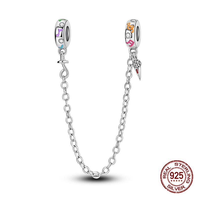 Original 100% 925 Silver Star Moon Safety Chain Fit 925 Original Bracelet & 3mm Bracelet DIY Jewelry Making Women Gift