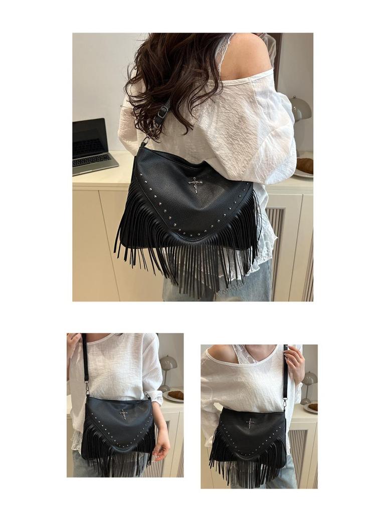 2025 Women's Rivet Soft Leather Tassel Crossbody Bag
