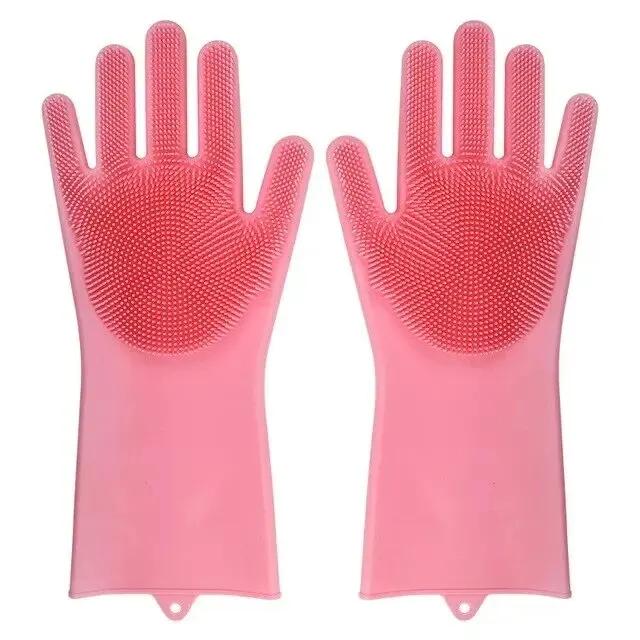 Kitchen Cleaning Tools Dishwashing Cleaning Gloves Magic Silicone Rubber Dish Washing Gloves for Household Sponge Scrubber