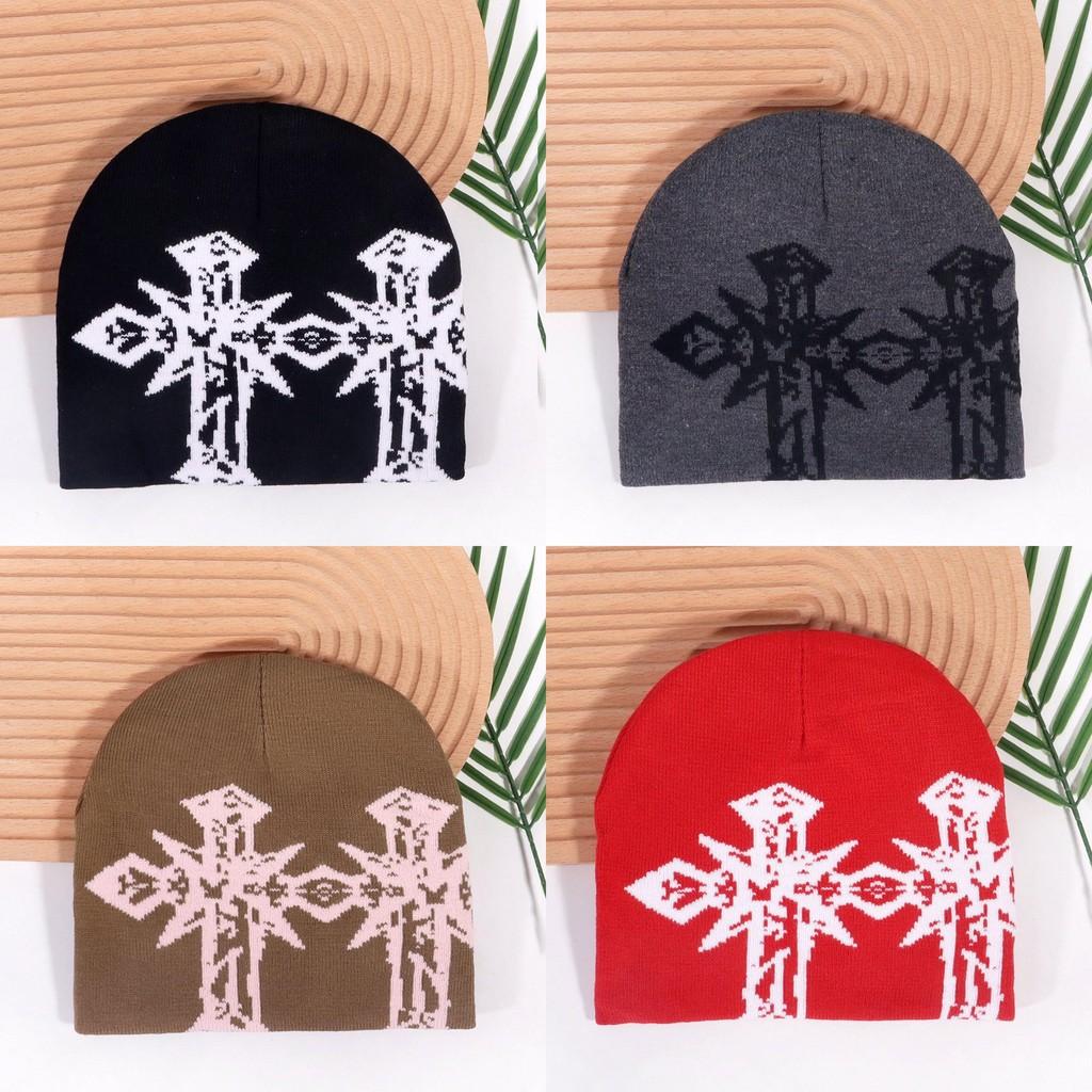 Cross Double Pattern Knitted Cap With Breathable Warm Hat Unisex Gift Fashion