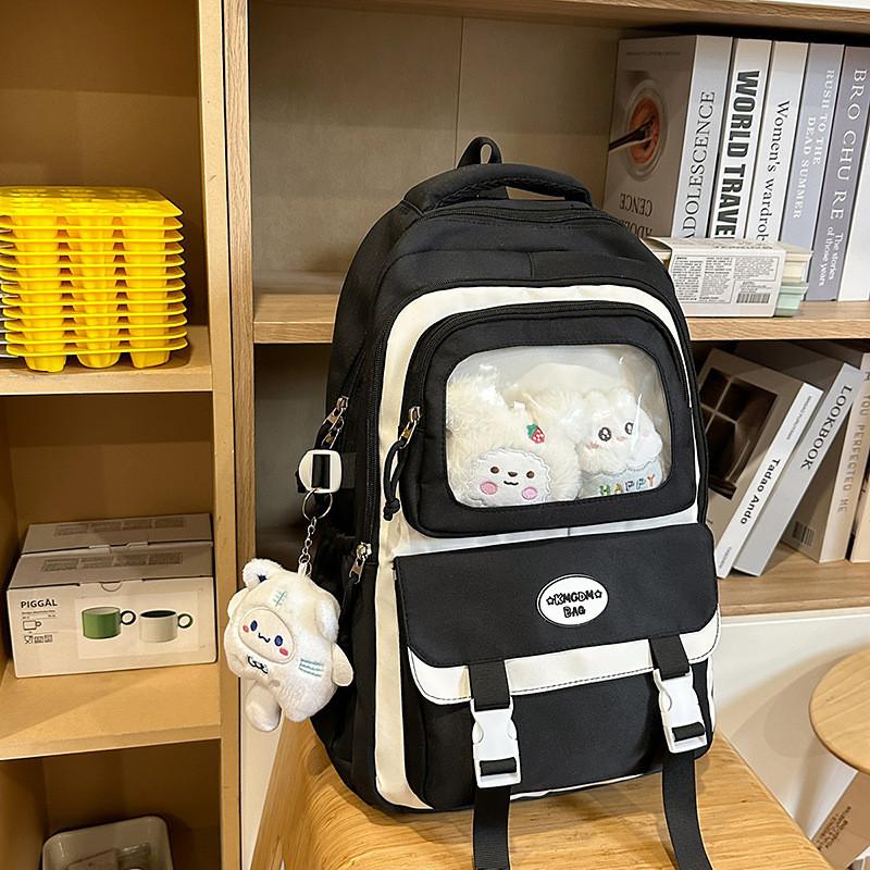 Big Capacity Simple Backpack With Transparent Compartments And Decor Letter