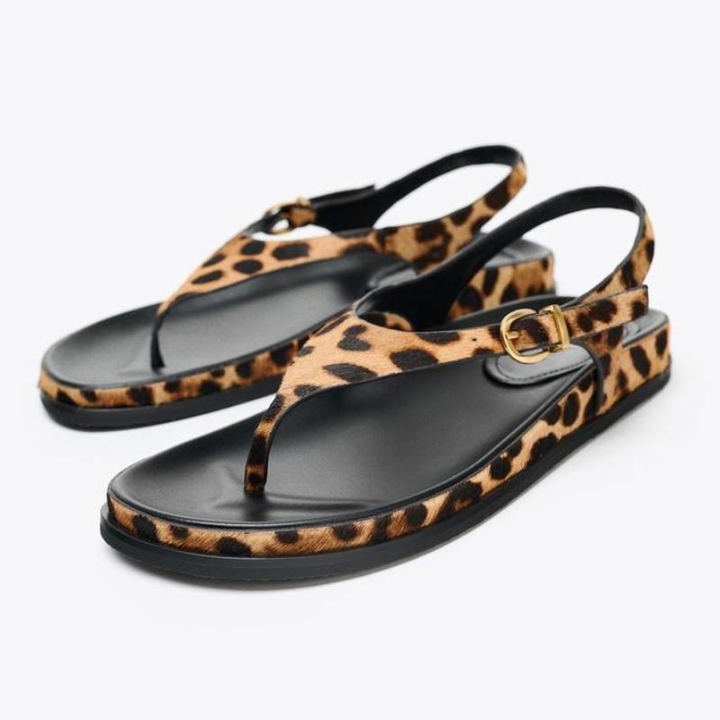 

Fashion Sexy Leopard Print Design Brand Flat Sandals Women Fashion Peep-toe Metal Buckle Flip Flops Summer Comfort Vacation Beach Shoes 42 чёрный