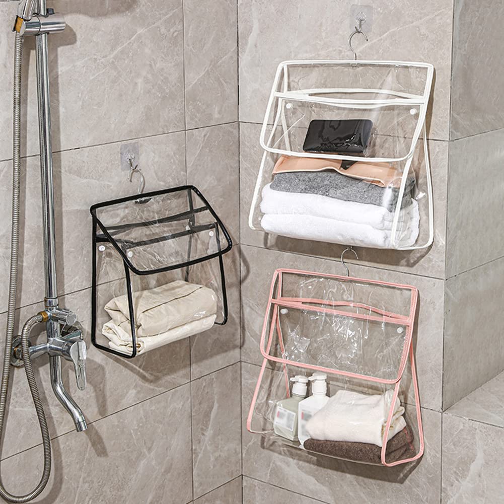 YUYAKESHI Bathroom Transparent Storage Bag, Waterproof Case, Pouch, Smartphone Cover, Wall-Mounted, with Hooks, for Clothes Storage (White B, 1 pc)