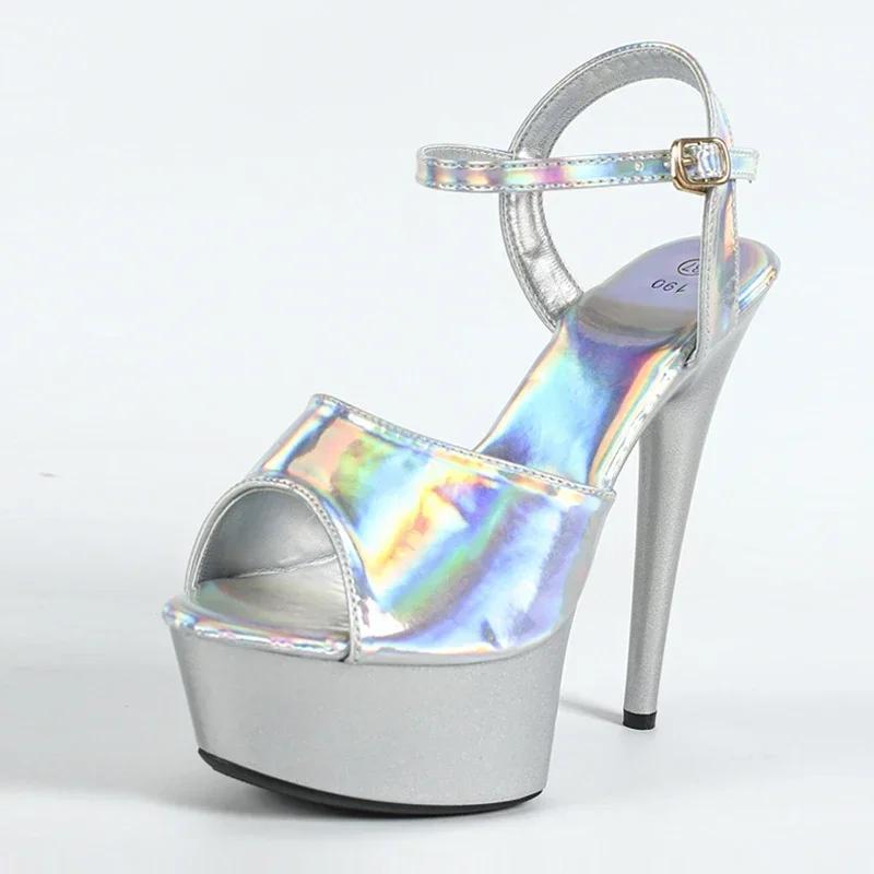 Fashion High Quality Patent Leather Open Toe Platform Sandals Women 16 Cm Super High Heel Pole Dance Shoes Fashion Brand Designer Shoes