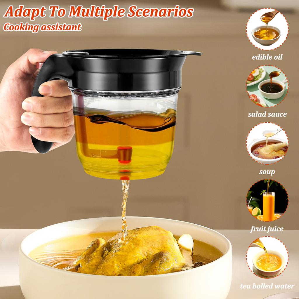Fat Separator with Bottom Release Efficient Oil Separator Heat-resistant 33.81 Oz Gravy Separators for Cooking Kitchen Gadgets