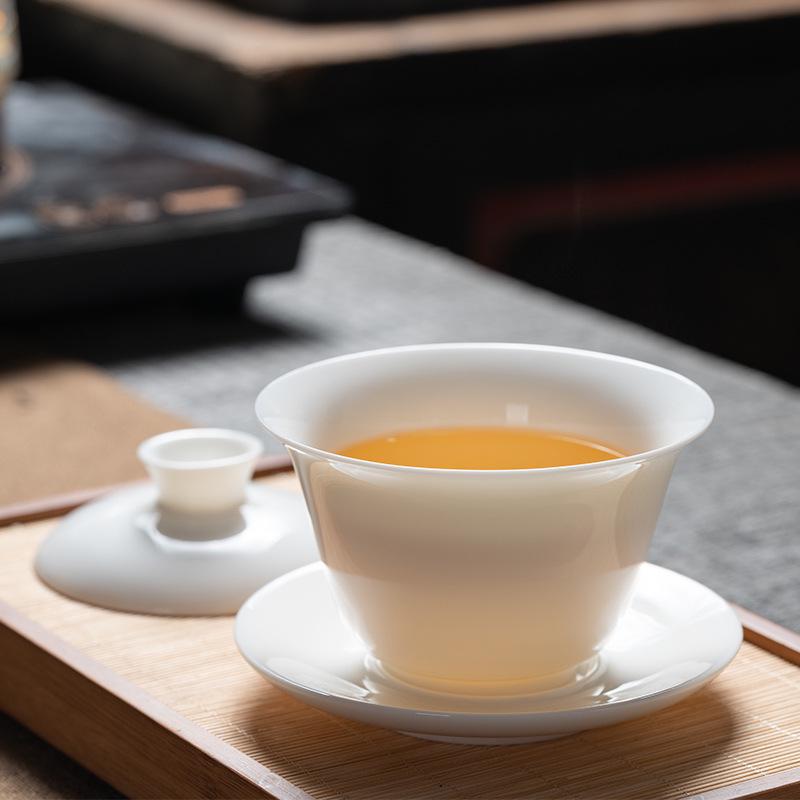 Dehua White Porcelain Gaiwan: Thin Body Sancai Tea Bowl for Kung Fu Tea, Large Ceramic Cup for Home Brewing