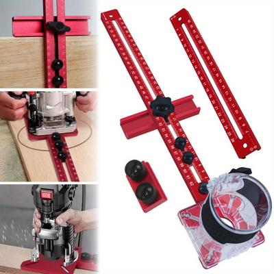 נגרות 4 ב-1 תושבת חריצים לחריצה בחריטה, אלומיניום מורחב, ג'יג לחומרה לארונות, ג'יג לחיתוך עיגולים בראוטר רדיוס