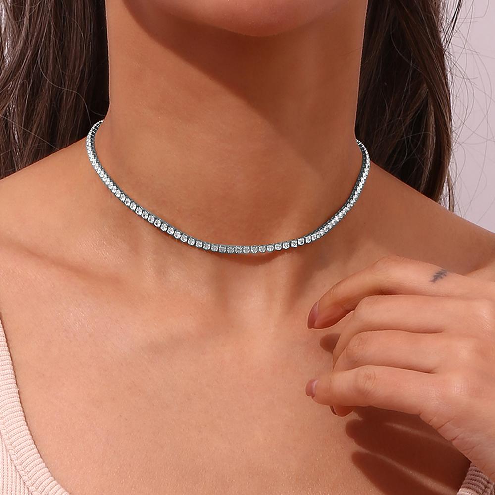 Punk 2mm Iced Out Tennis Chain Set Gold Silver Color Stainless Steel CZ Choker Necklace Bracelet for Women Party Jewelry Sets
