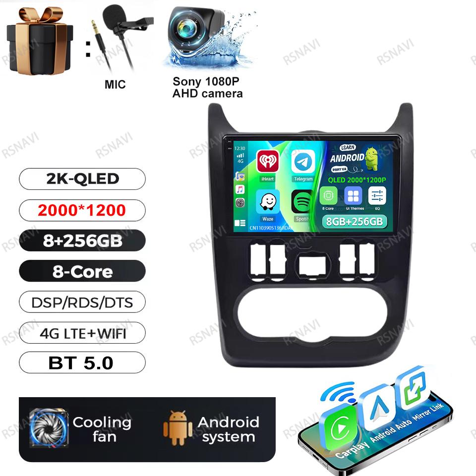 Car Radio Android 16 For Renault Logan 1 Sandero 2009 2010 2011 2012 - 2015 Wireless Carplay Auto DVD QLED Multimedia 4G LTE GPS