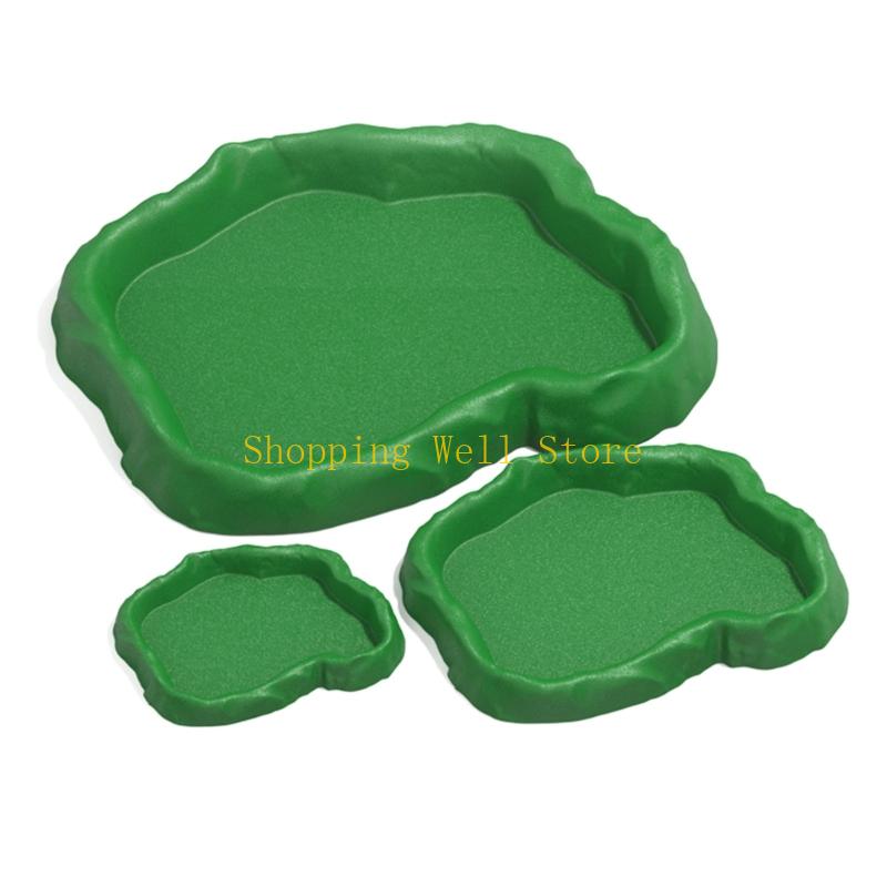 

KX4B 3PCS Reptiles Bath Water Feeder Bowl with NonSlip Base Terrariums Landscape зелений