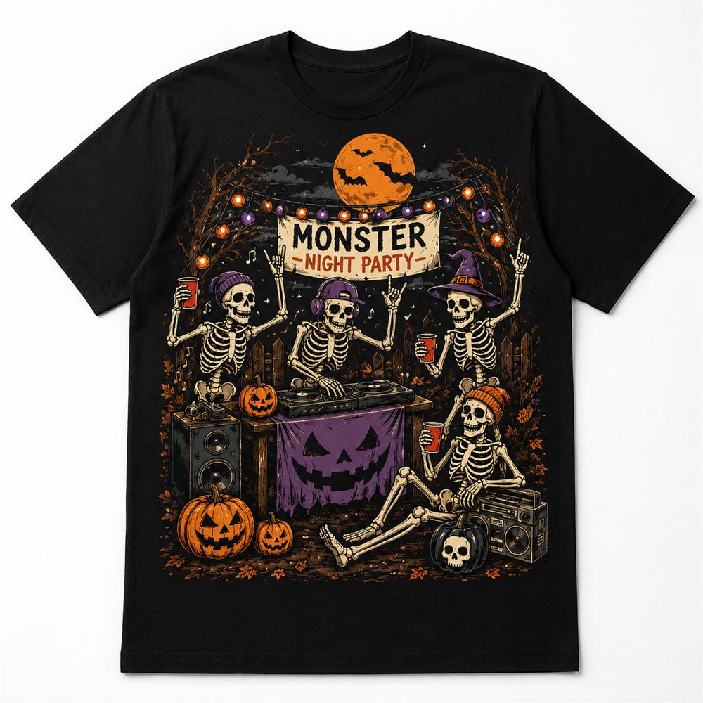 DJ Hip Hop Music And Skull Print Halloween T Shirts For Men Funny Party