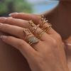 Exquisite 5A Zircon Geometric Heart & Flower Diamond Ring Set - Adjustable Stackable Cold Style Rings
