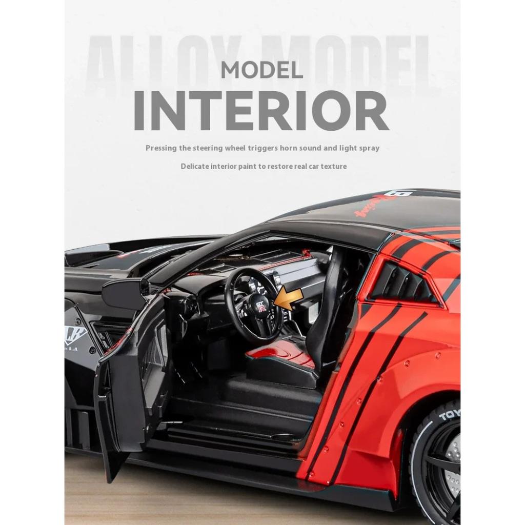 Spray 1/24 Nissan GTR R35 Skyline Ares Supercar Alloy Diecast Model Car Sound Light Library Bookcase Display Ornaments Gifts