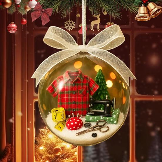 Christmas Ball Decoration Sewing Snowball Ornament Retro Sewing Machine Ribbon Transparent Ball Christmas Hanging Decor