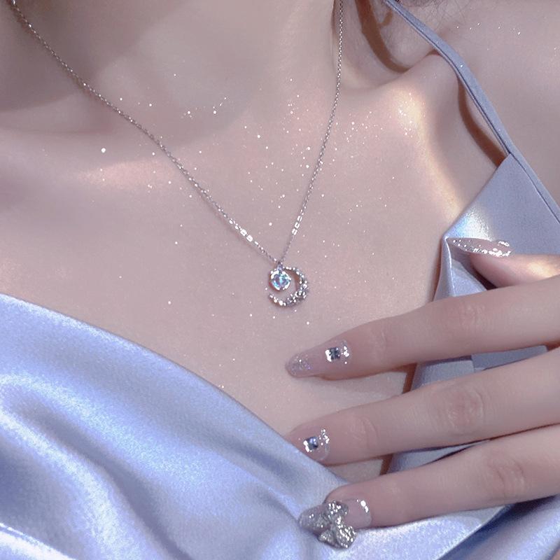 Sparkling Lovely~ Star Moonstone Necklace Women'S Light Luxury Niche Design Sense High Temperament Gift For Girlfriend
